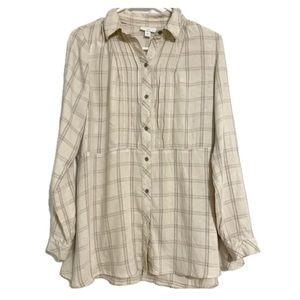 J Jill Cream Plaid Pintucked Blouse
